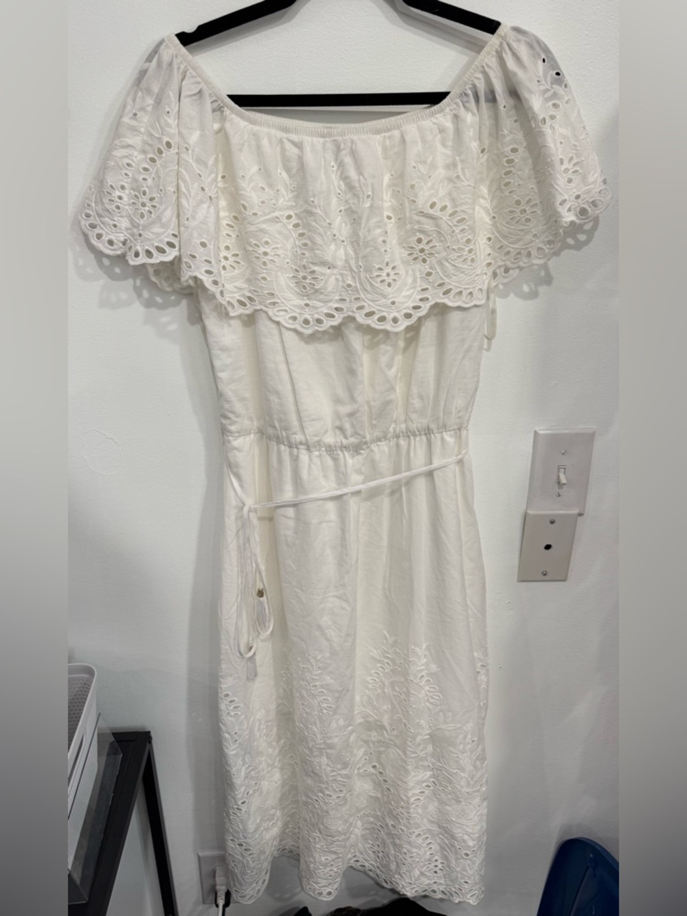 White House Black Market White Off-Shoulder Eyelet Maxi Dress